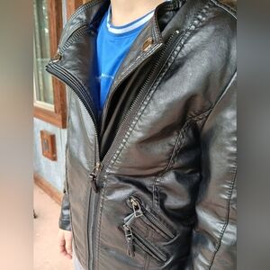 Black Faux Leather Bomber Jacket Punk Moto Unisex Blokecore 11-12 Zarv Kids